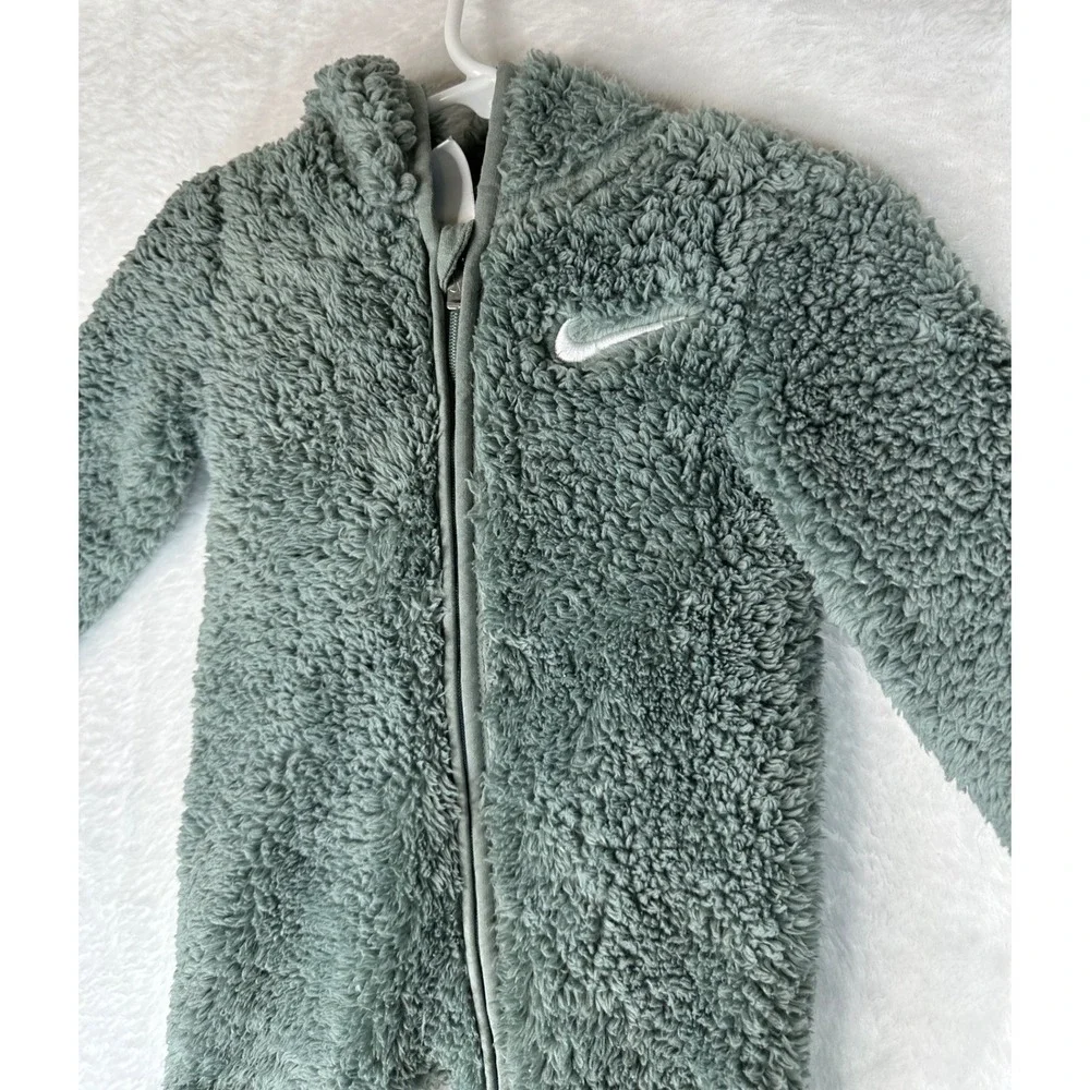 Nike Fleece Bunting Baby 6M Sage Green Hooded Full Zip Sherpa Romper